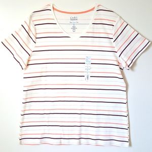 NWT Croft & Barrow The Classic Tee white orange maroon beige stripes